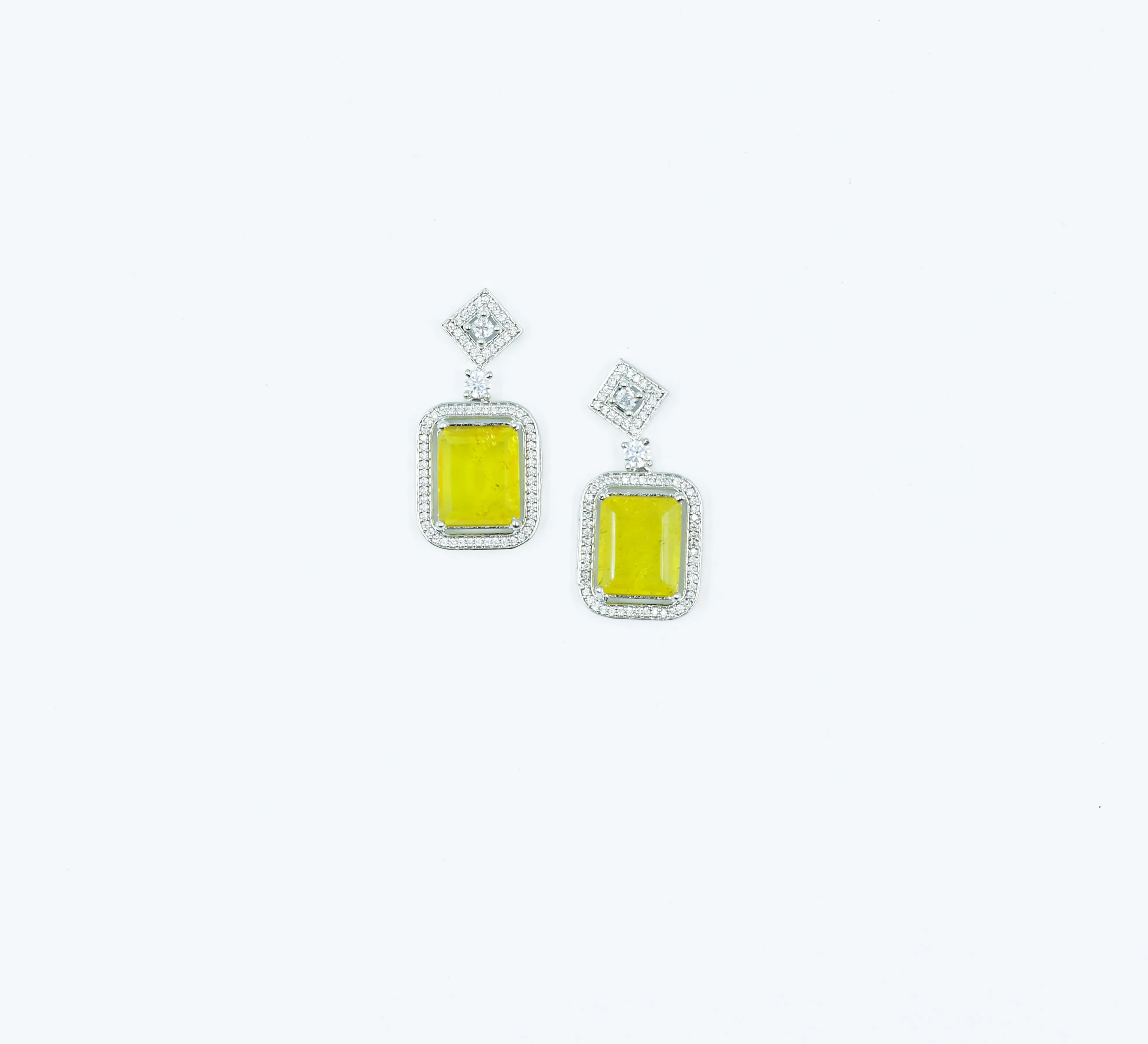 Earrings with Doublet Stones and Hydro Stones in White Rhodium