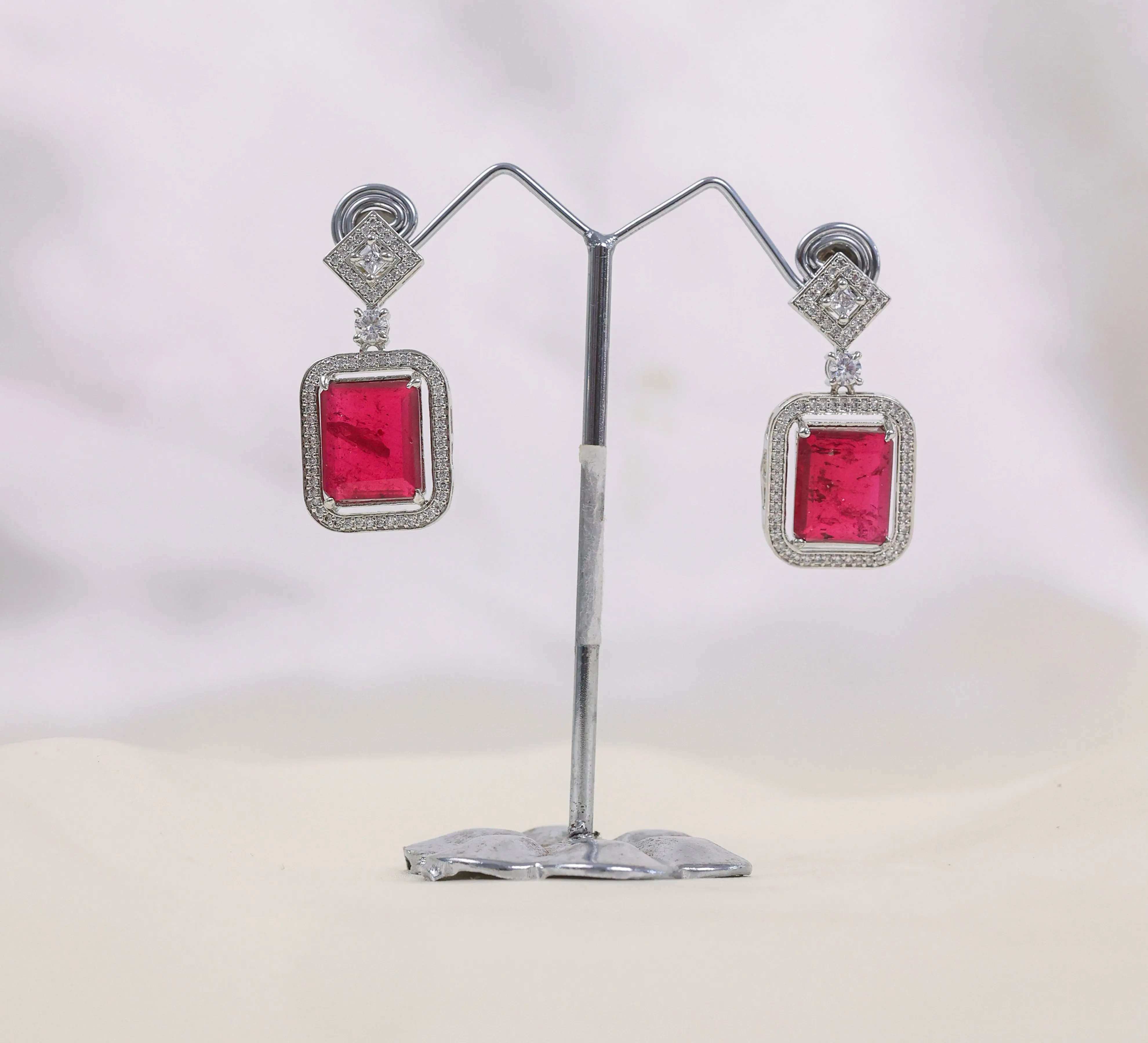 Earrings with Doublet Stones and Hydro Stones in White Rhodium