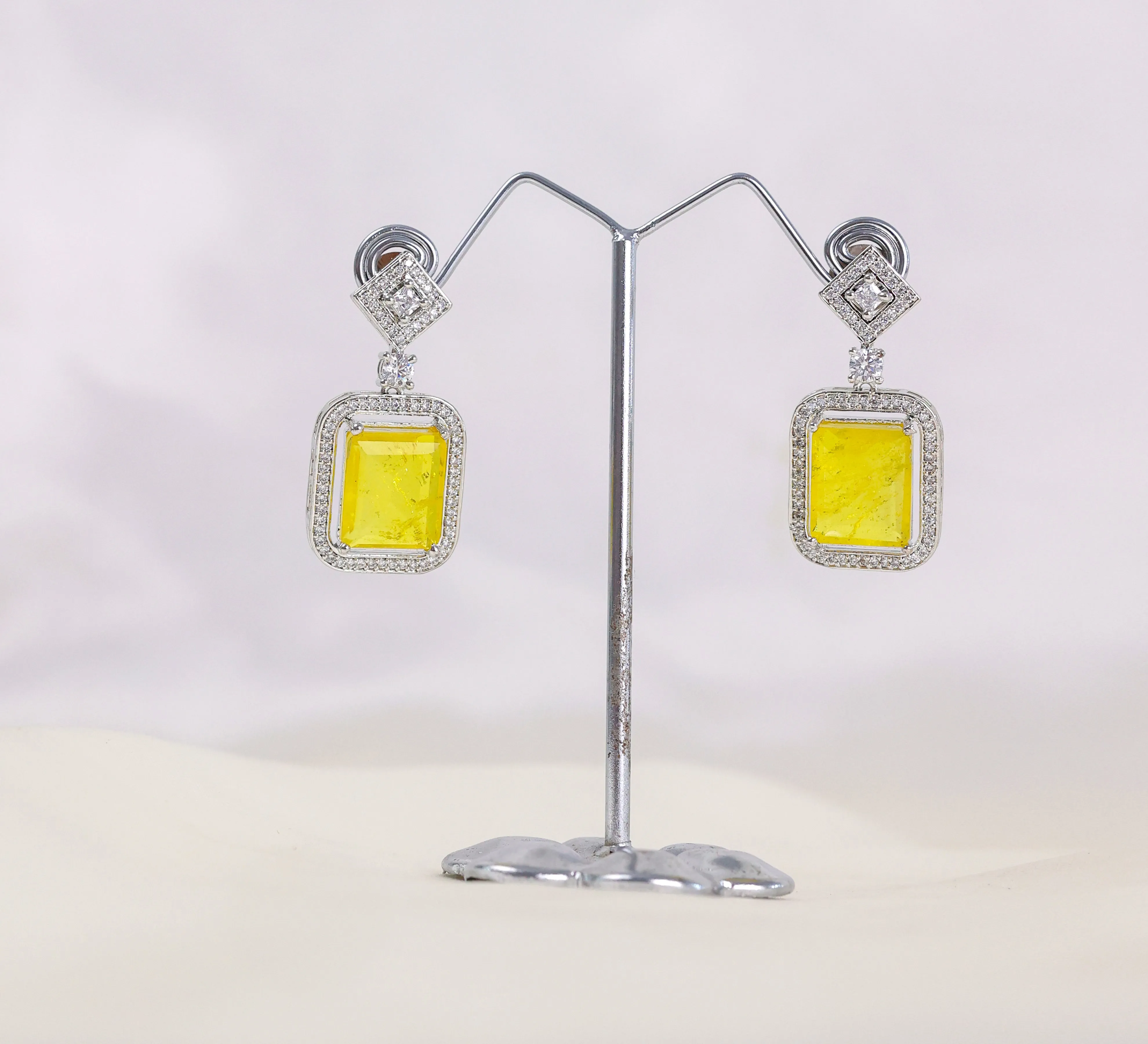 Earrings with Doublet Stones and Hydro Stones in White Rhodium