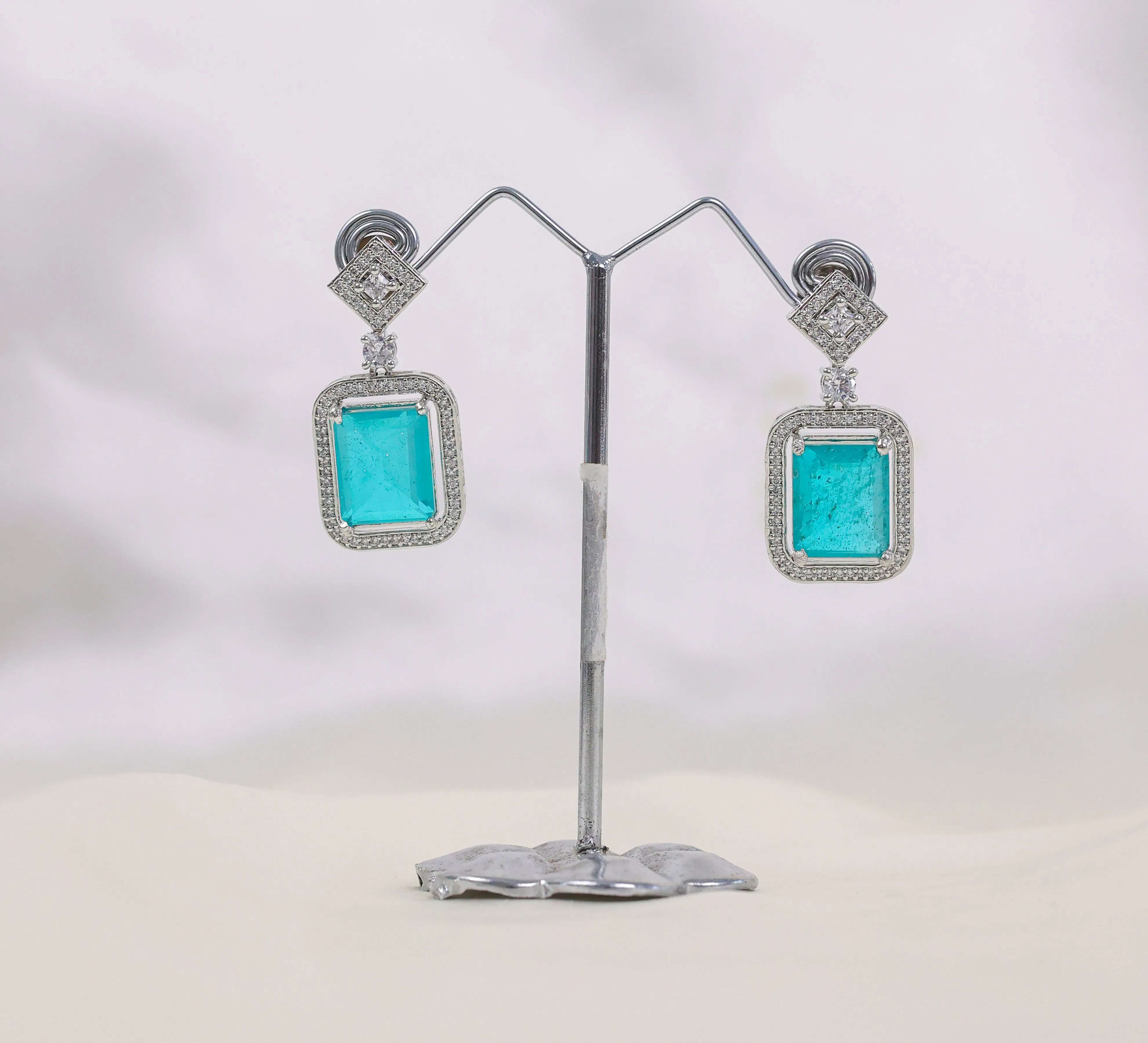 Earrings with Doublet Stones and Hydro Stones in White Rhodium