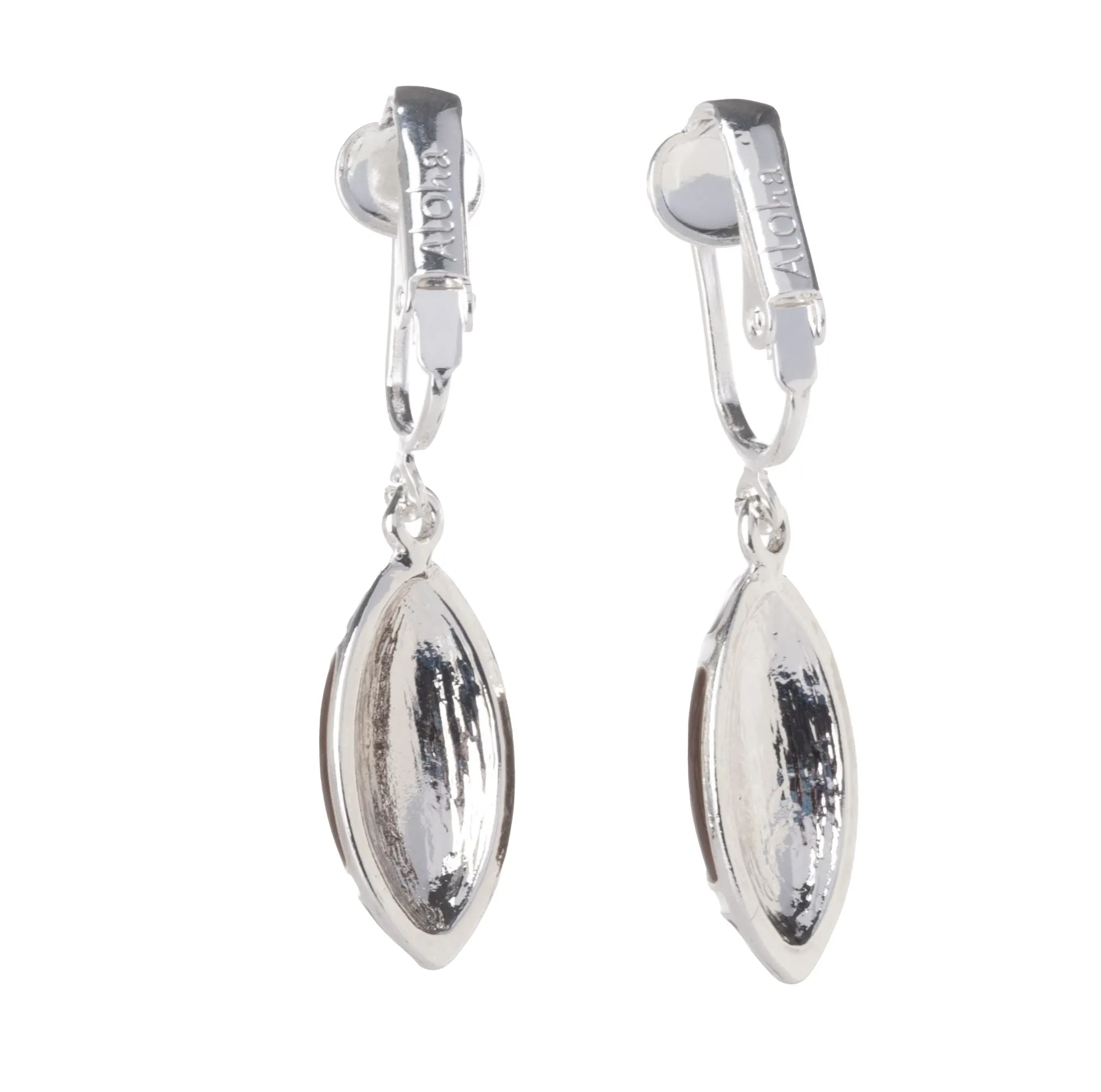 Football Silver Clip On Dangling Earrings