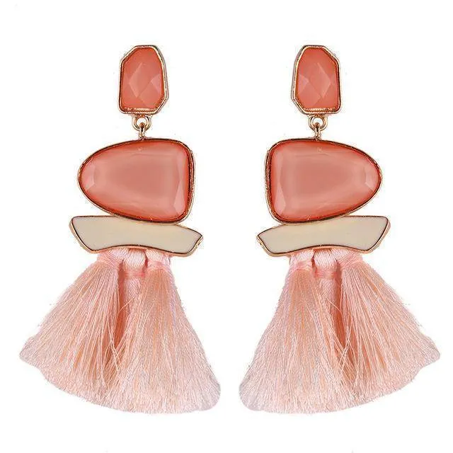 Fringed Statement Tassel, Multicolored Hot Fashion Drop Dangle Earrings