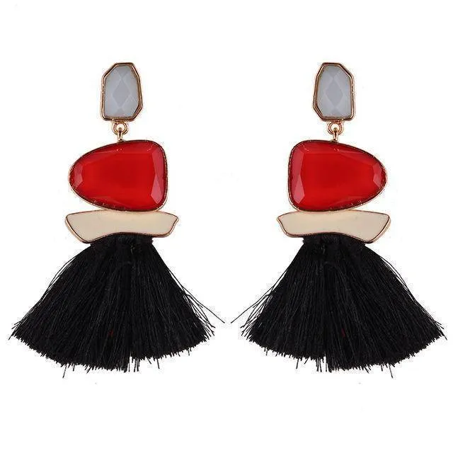 Fringed Statement Tassel, Multicolored Hot Fashion Drop Dangle Earrings