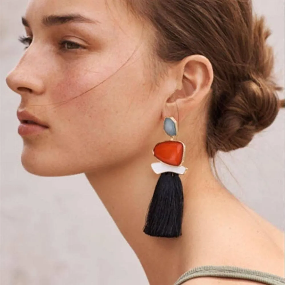 Fringed Statement Tassel, Multicolored Hot Fashion Drop Dangle Earrings