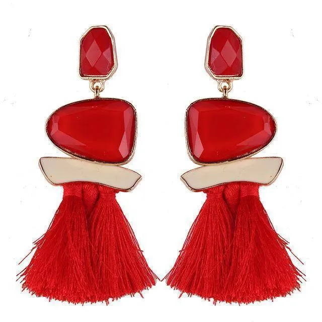 Fringed Statement Tassel, Multicolored Hot Fashion Drop Dangle Earrings