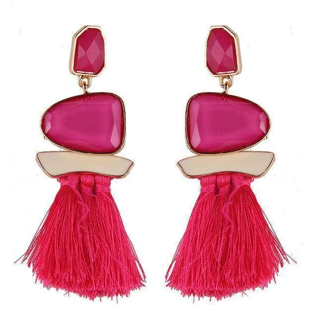 Fringed Statement Tassel, Multicolored Hot Fashion Drop Dangle Earrings