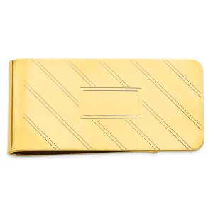 Gold Plated Etched Diagonal Line Money Clip