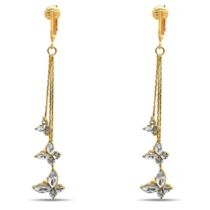 Gold Rhinestone Butterfly Clip On Dangling Earrings