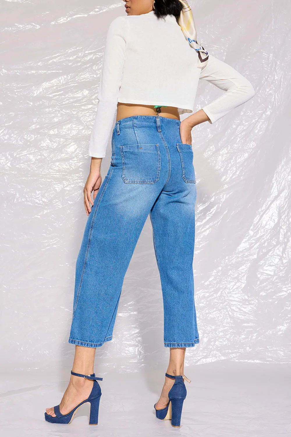 High Waisted Cropped Wide Leg Jeans