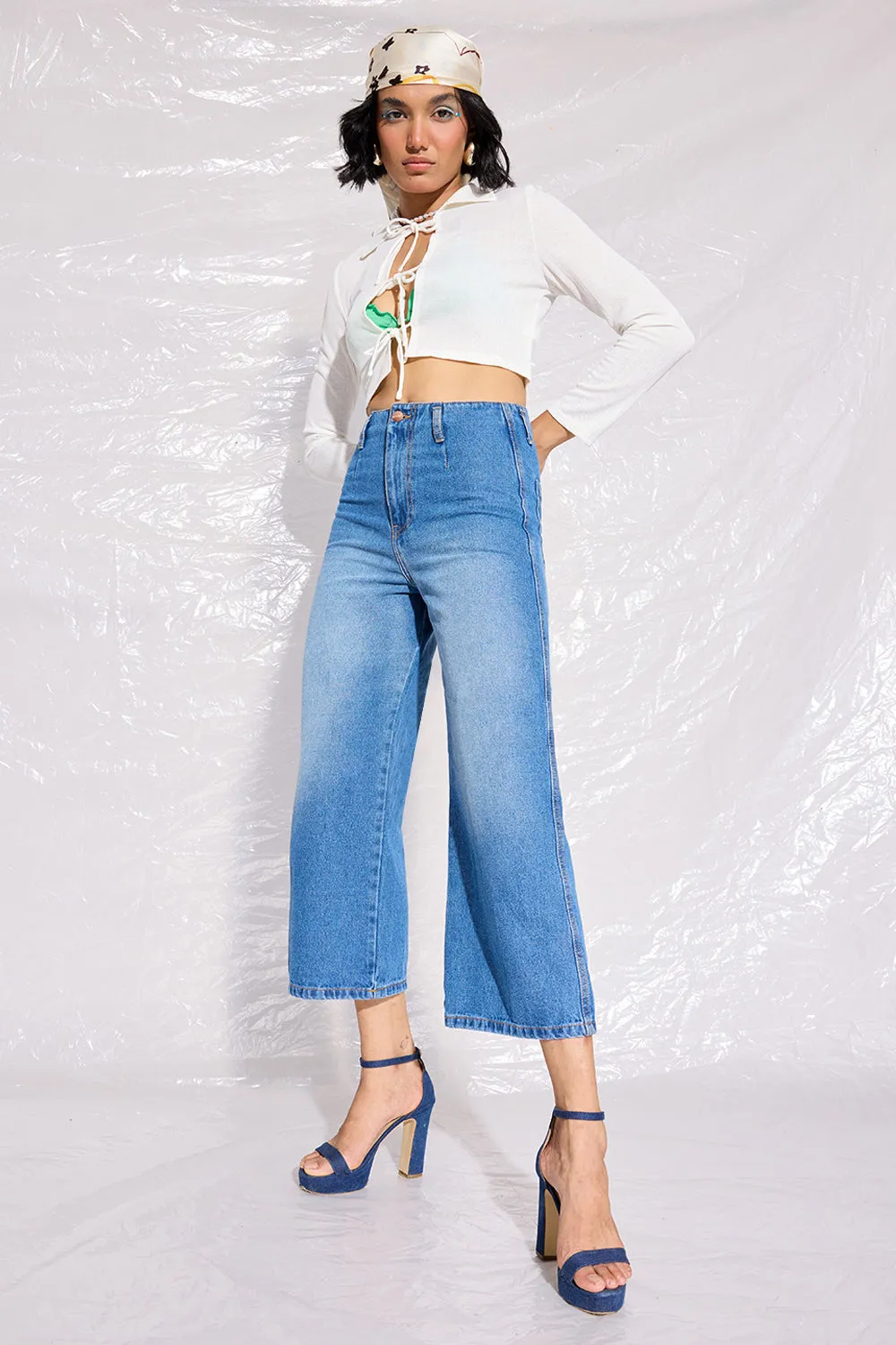 High Waisted Cropped Wide Leg Jeans