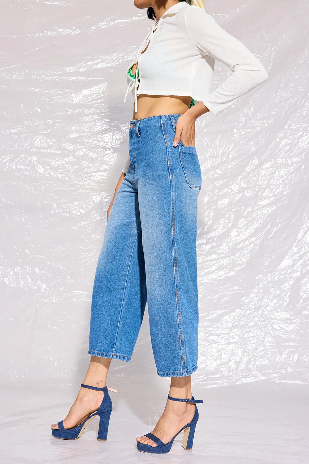 High Waisted Cropped Wide Leg Jeans