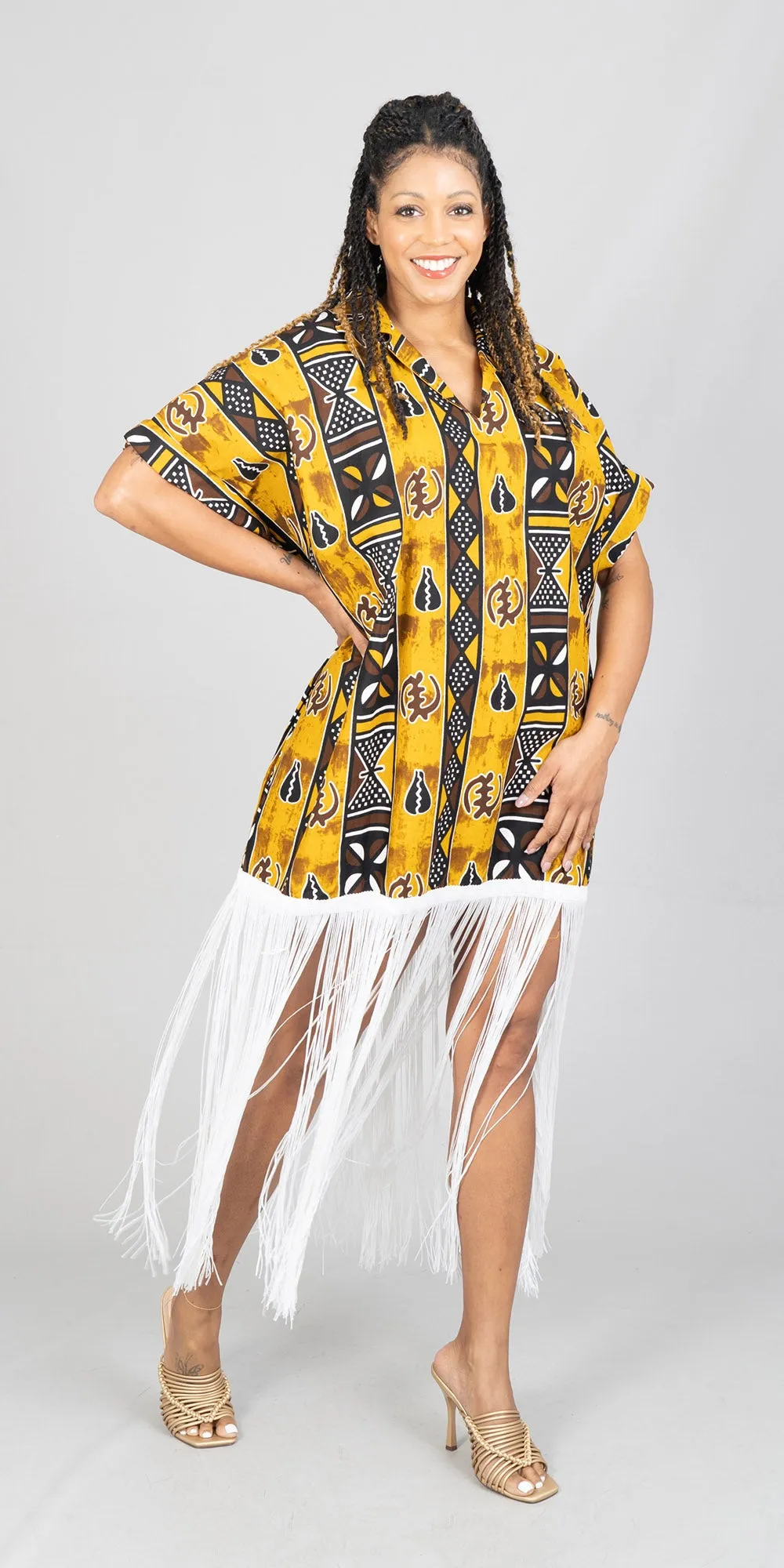 KaraChic 7790-587 -  African Print Fringe Trim Top