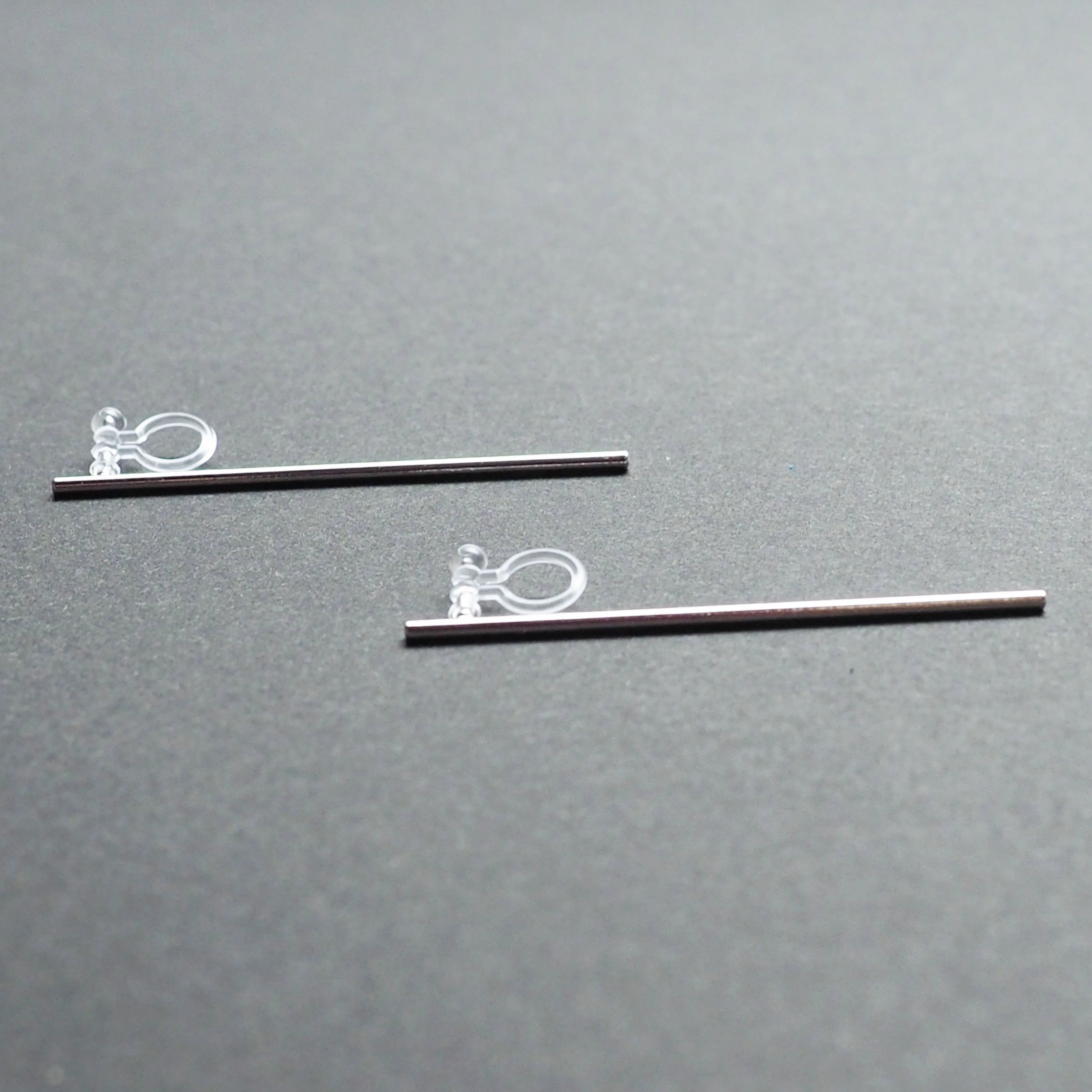 Long invisible clip on stud earrings ( Silver tone )