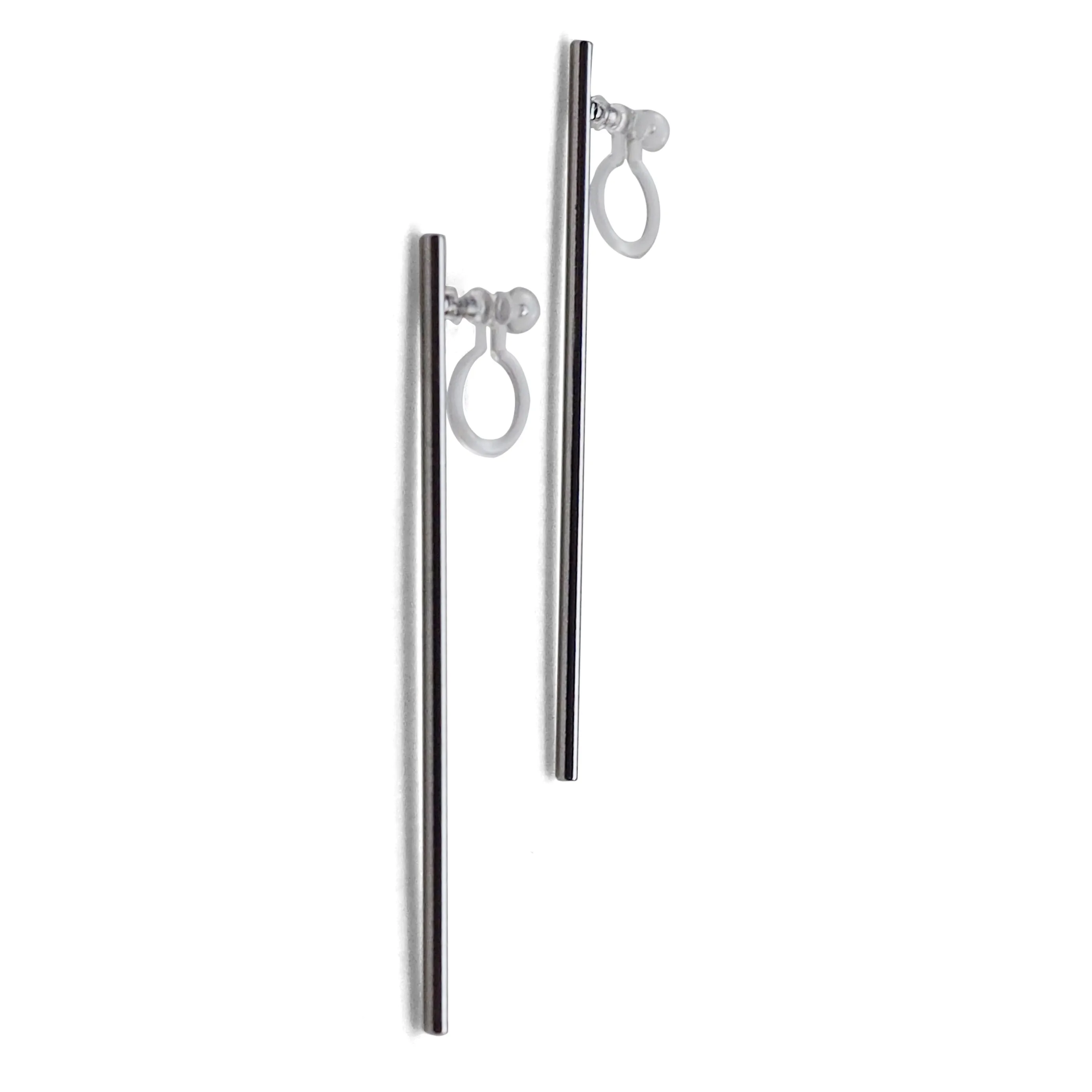 Long invisible clip on stud earrings ( Silver tone )