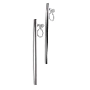 Long invisible clip on stud earrings ( Silver tone )