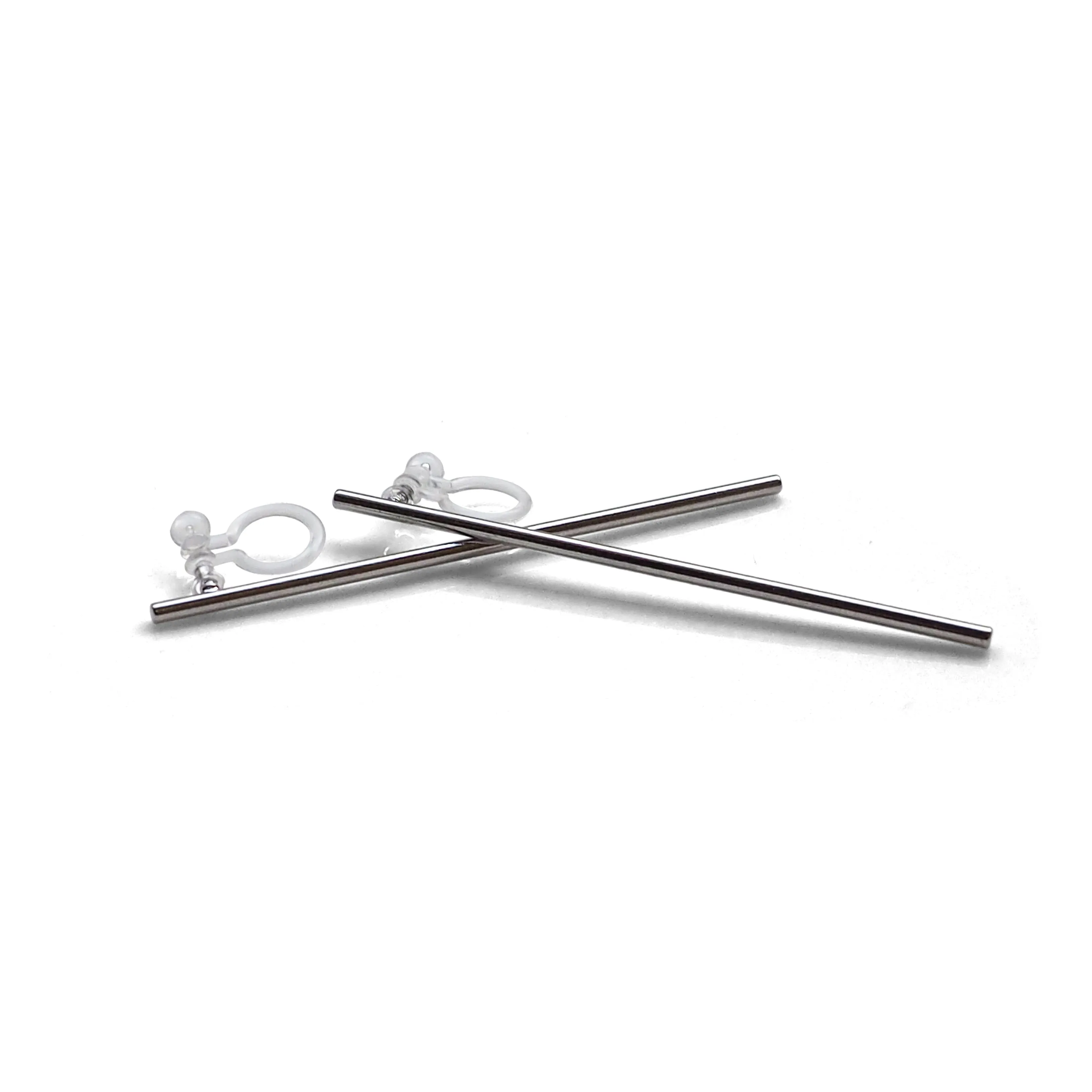 Long invisible clip on stud earrings ( Silver tone )