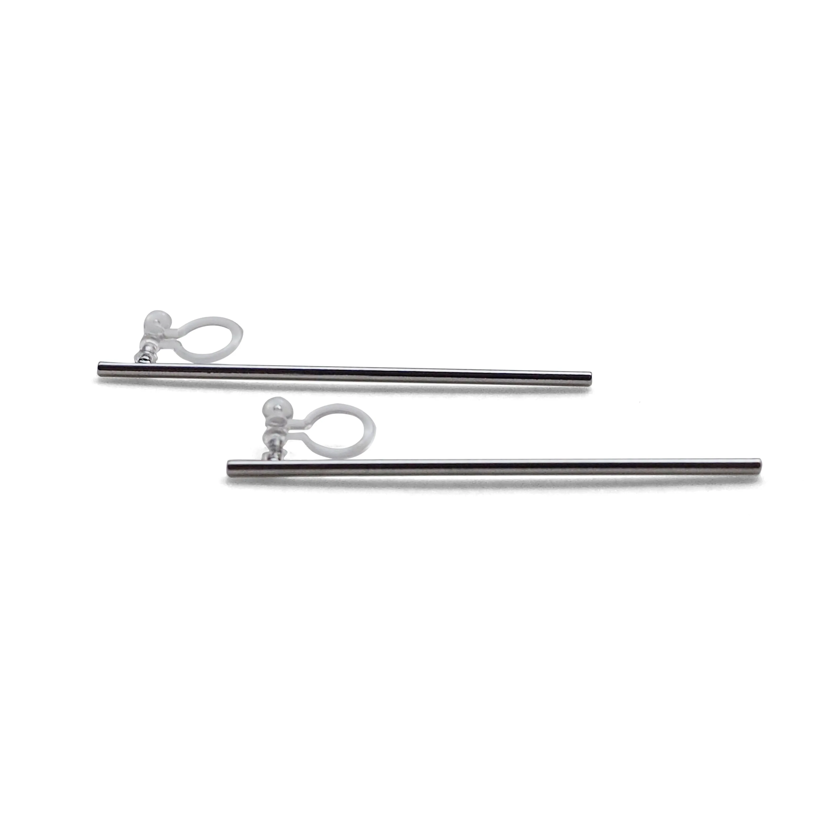 Long invisible clip on stud earrings ( Silver tone )