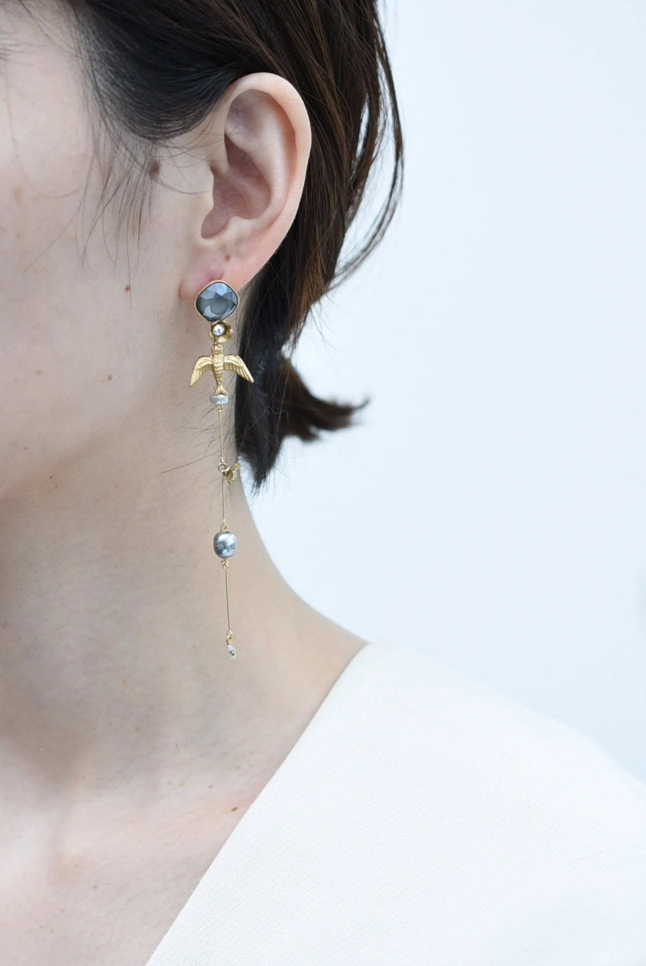 loquat flower and birds long earring