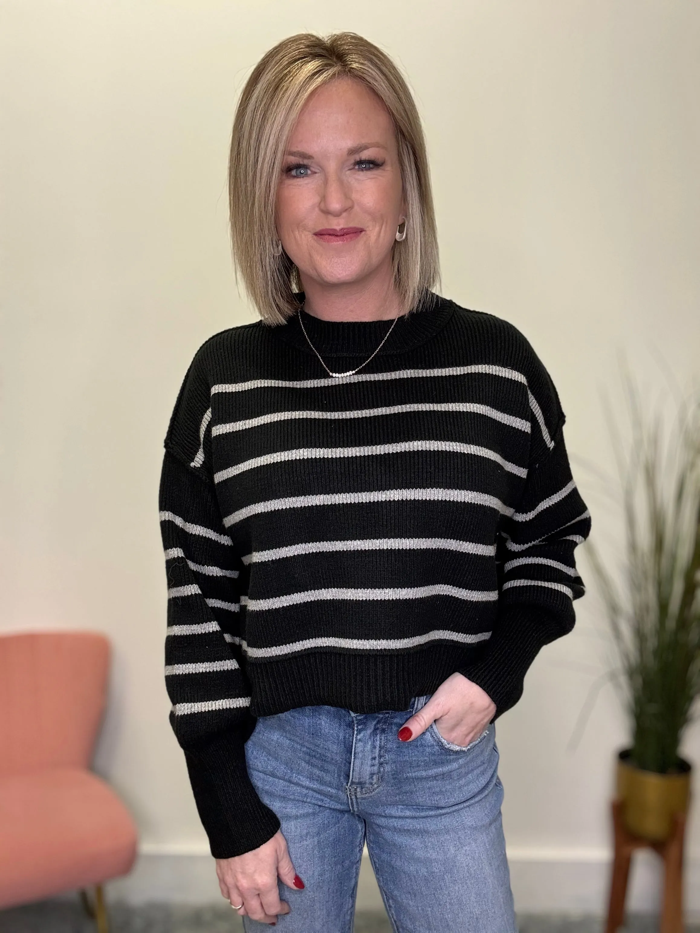 Marcella Charcoal Striped Sweater