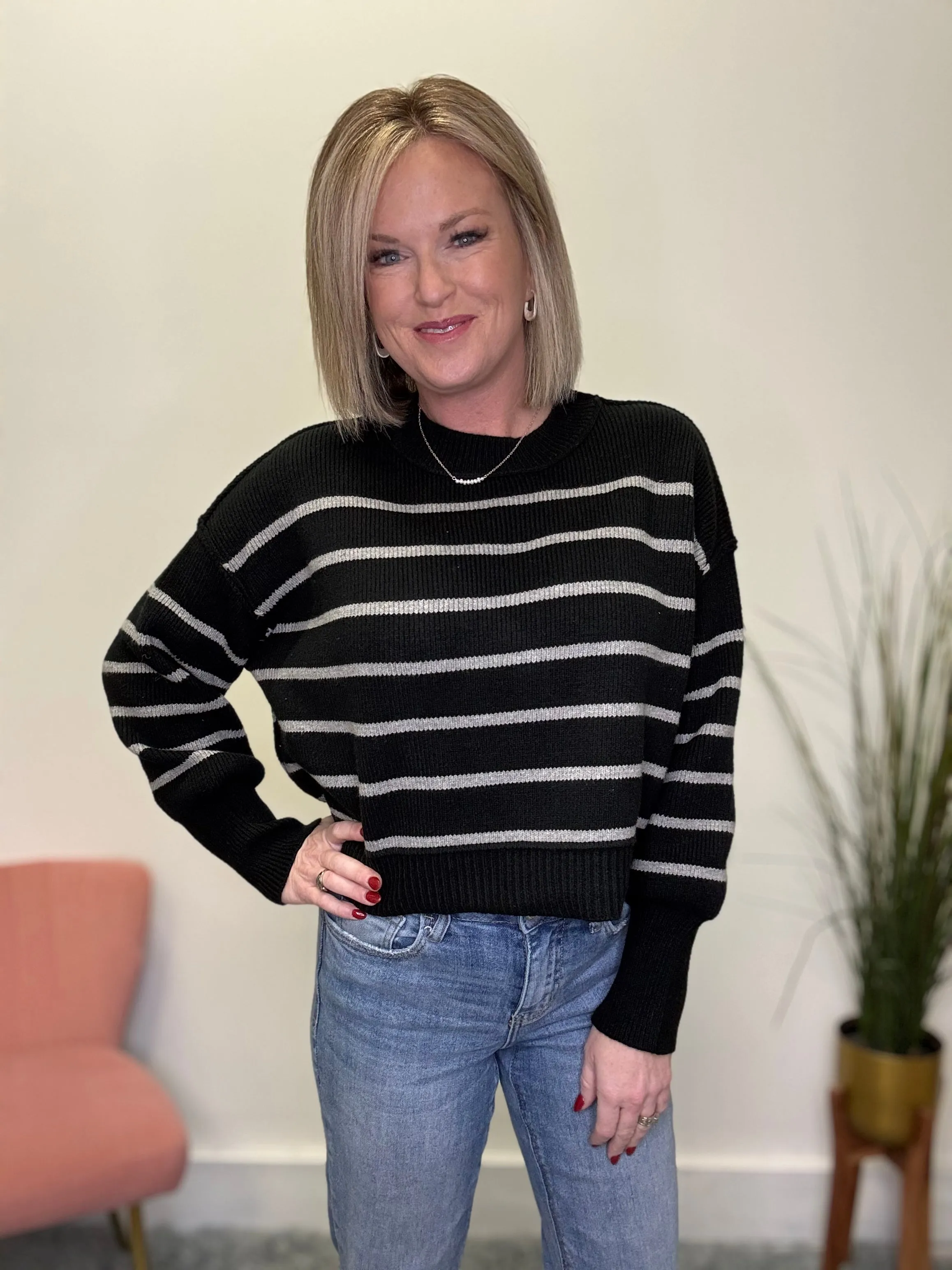 Marcella Charcoal Striped Sweater