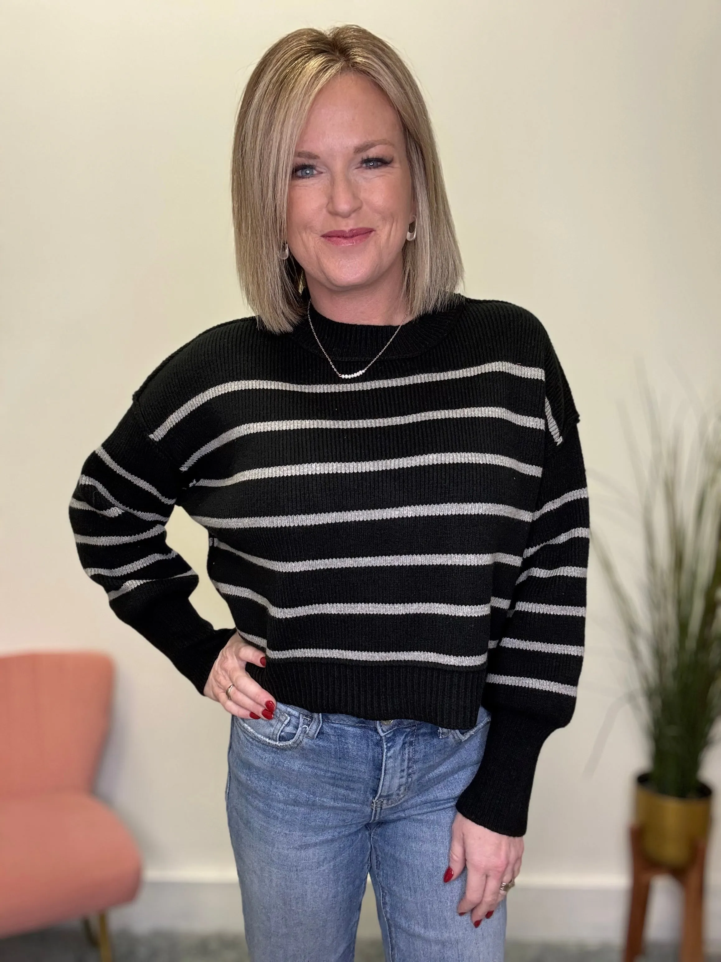 Marcella Charcoal Striped Sweater