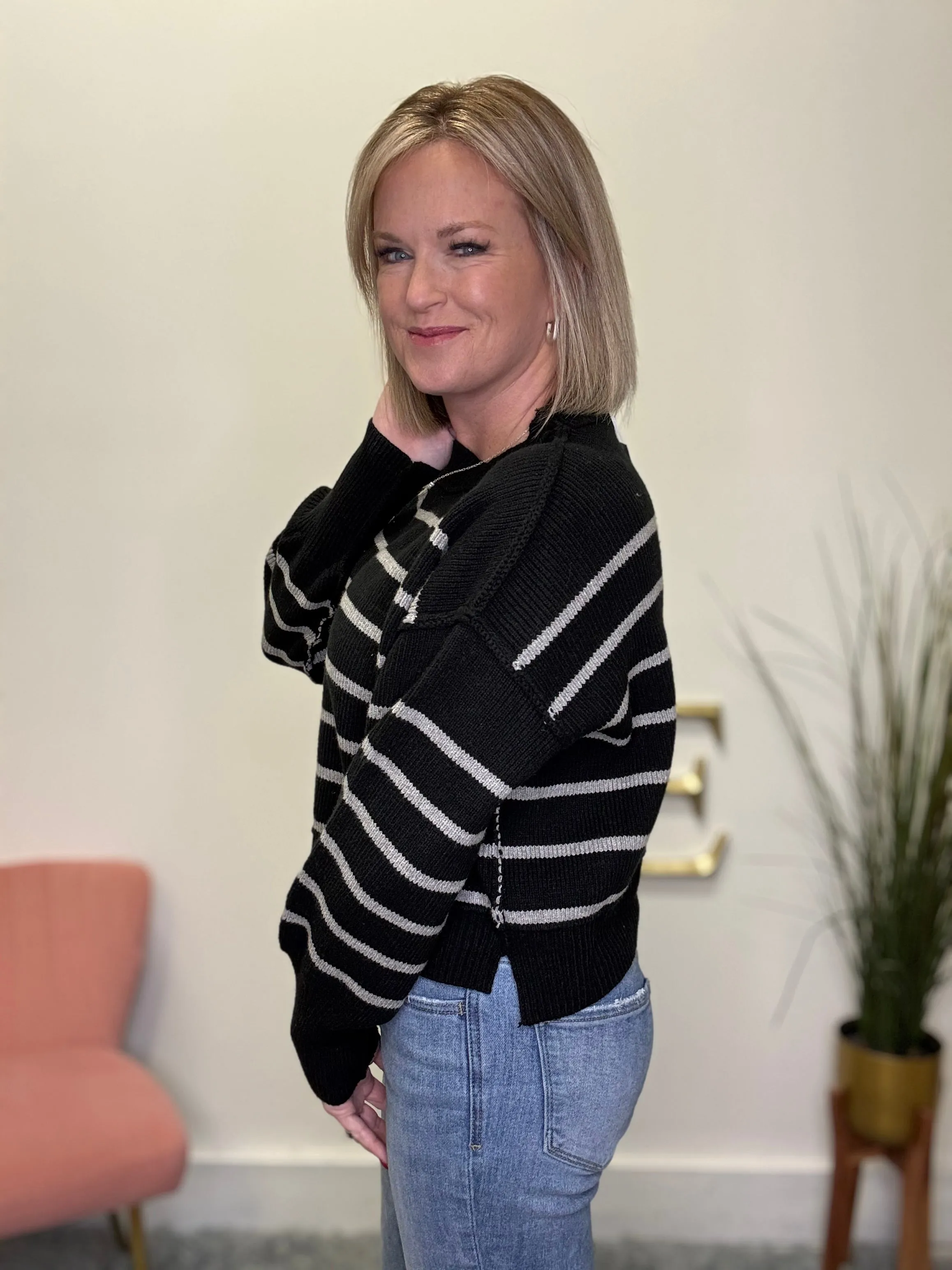 Marcella Charcoal Striped Sweater