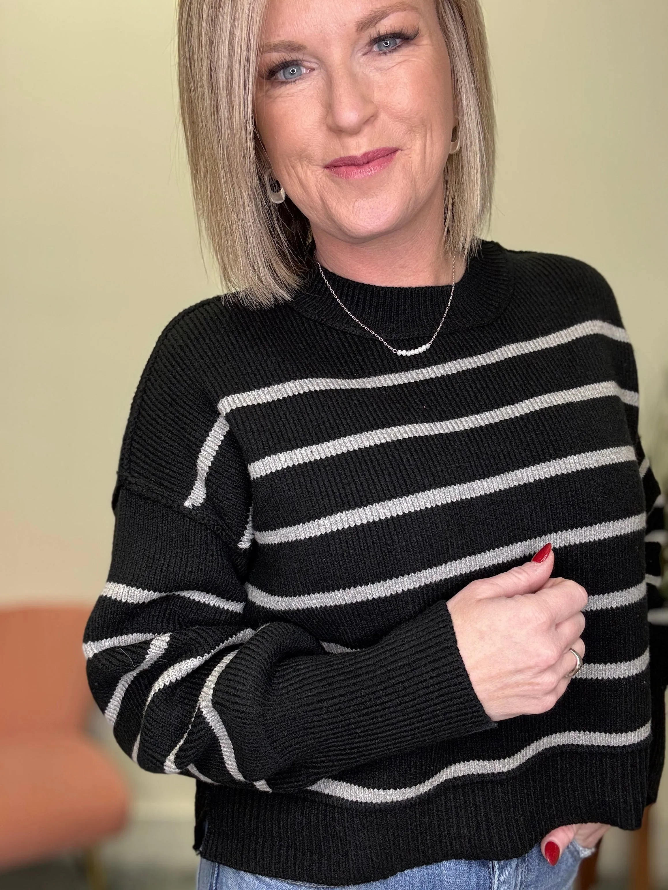Marcella Charcoal Striped Sweater