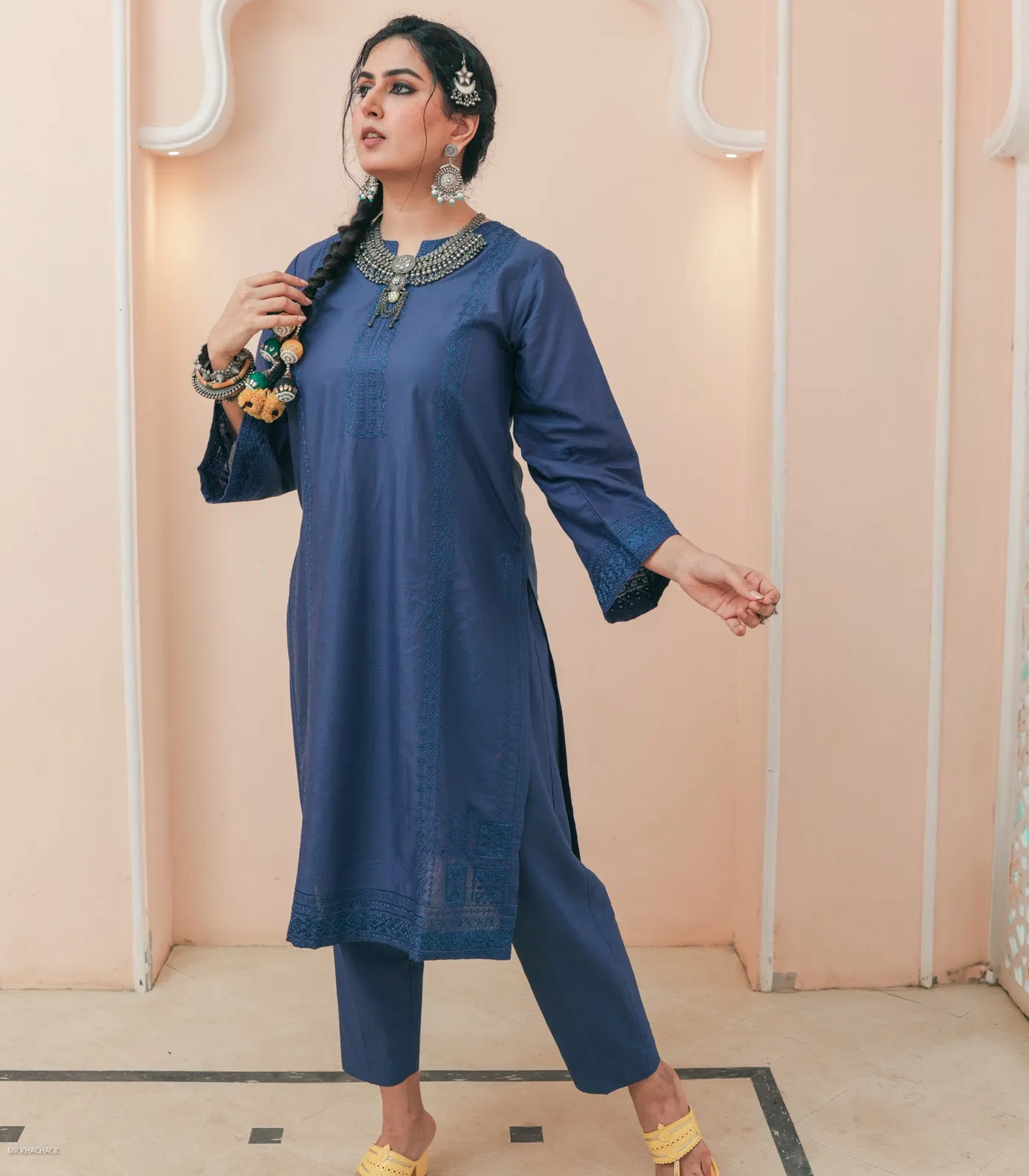 Navy Blue Lawn Embroidered Co-ord Set