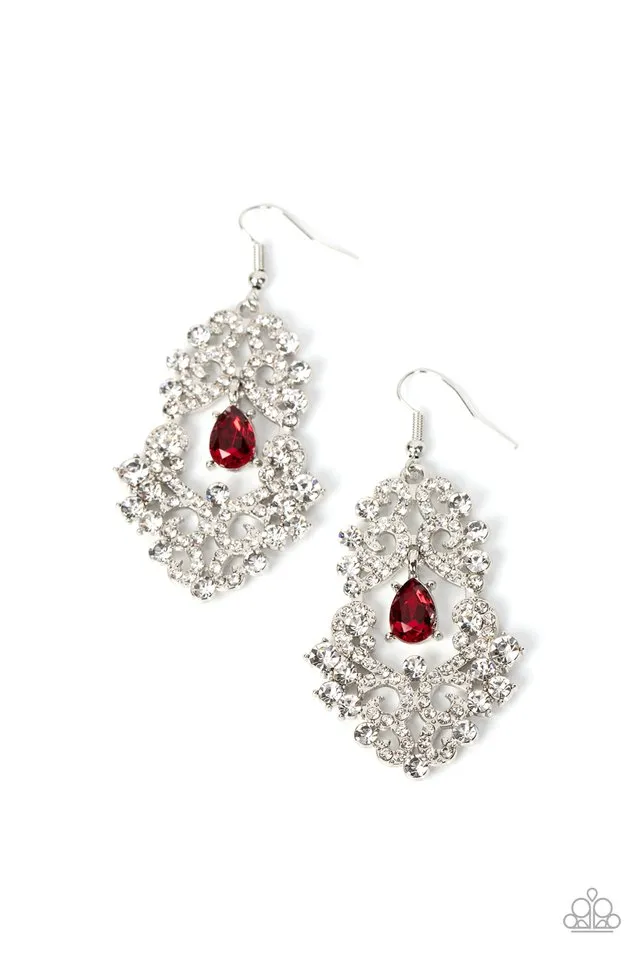 Paparazzi Earring ~ Sociable Sparkle - Red
