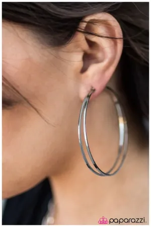 Paparazzi Earring ~ Two HOOPs and A Holler - Black