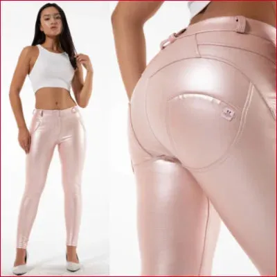 Pink Leather Leggings Women’s Vegan Pants in Various Sizes