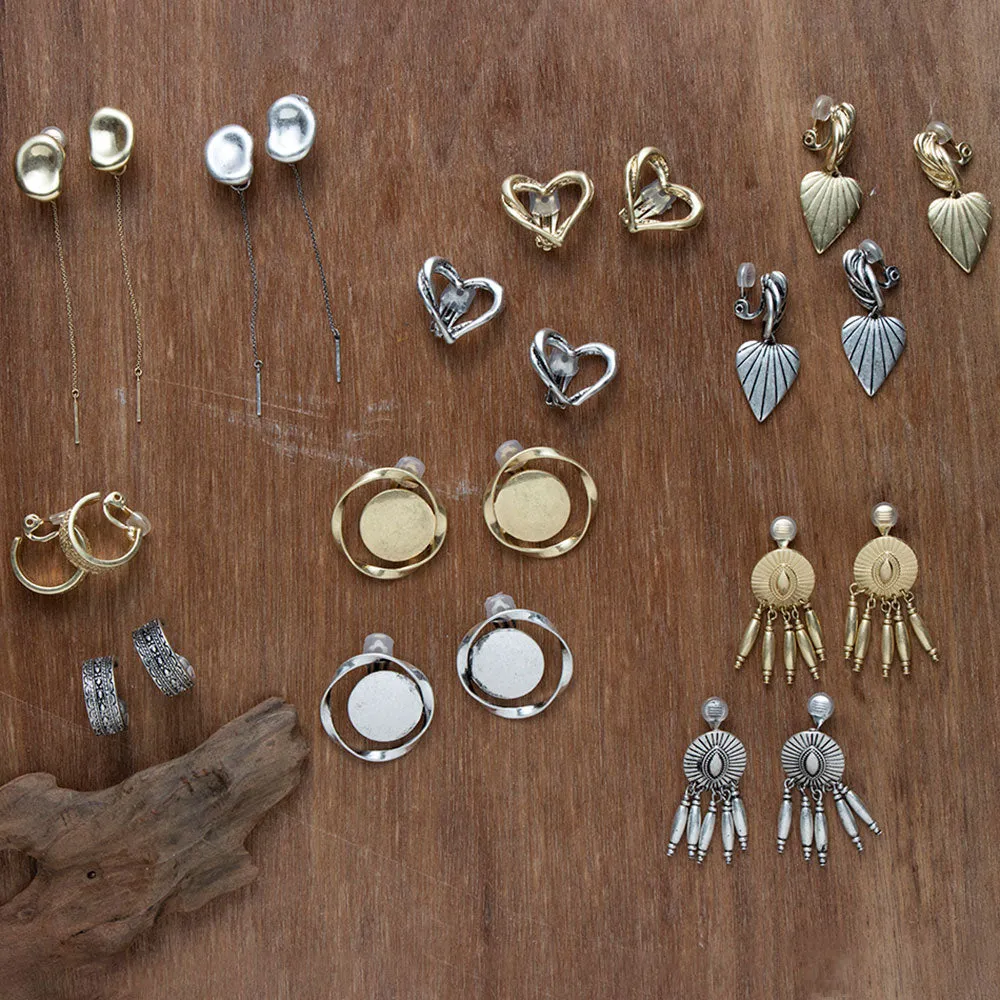 Pointy Leaf Drop Clip On Earrings