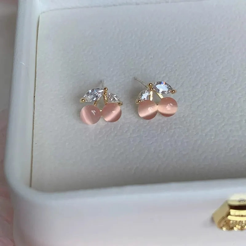 Rose Gold Pink Cherry Coil Clip On Earrings