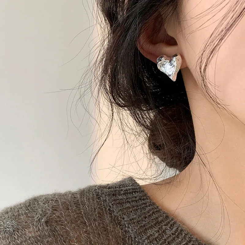 Silver Hammered Heart Coil Clip On Earrings