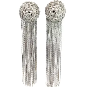 Silver Sphere Long Fringe Earring