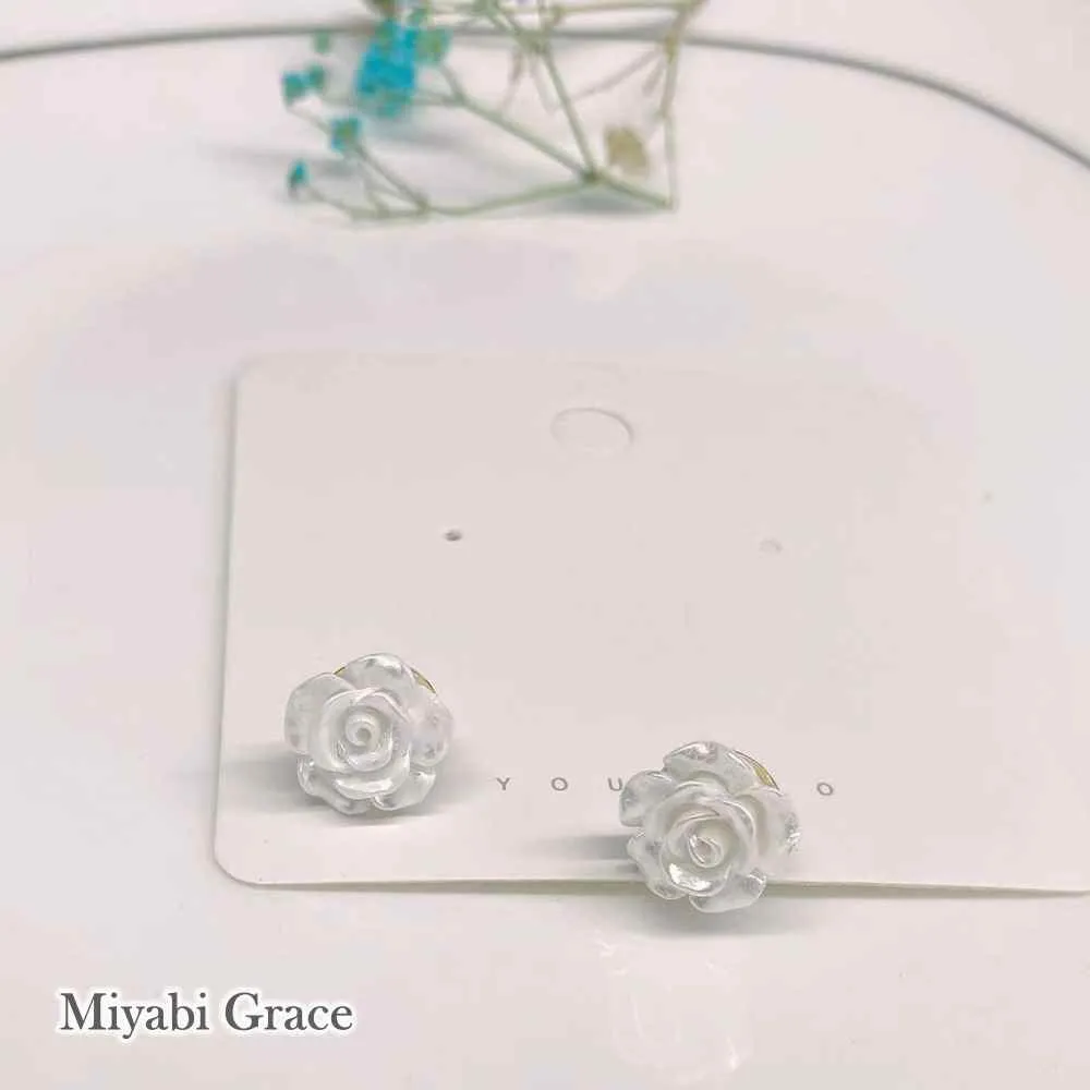 Small White / Light Orange Rose Invisible Clip On Earrings