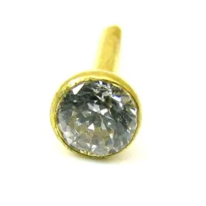 Solid Real 14k Yellow Gold Single stone Nose Pin