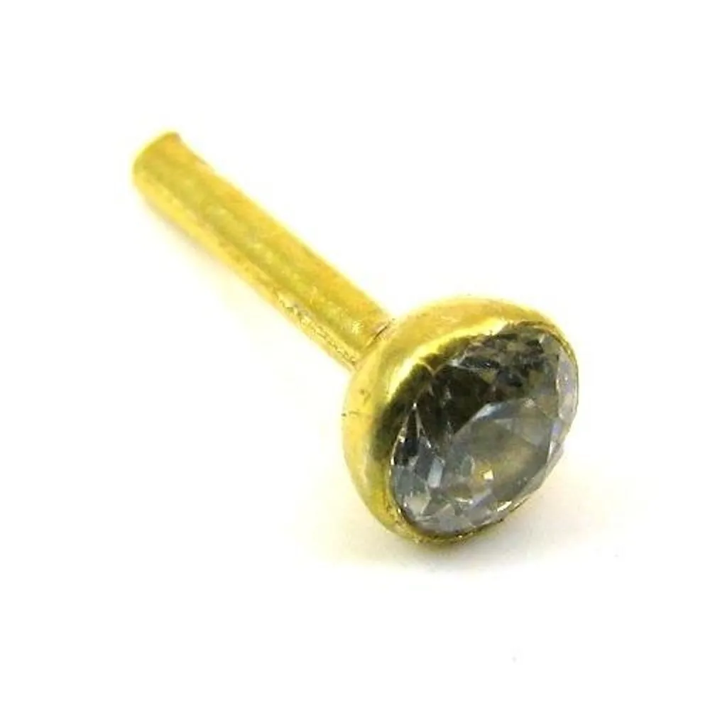Solid Real 14k Yellow Gold Single stone Nose Pin