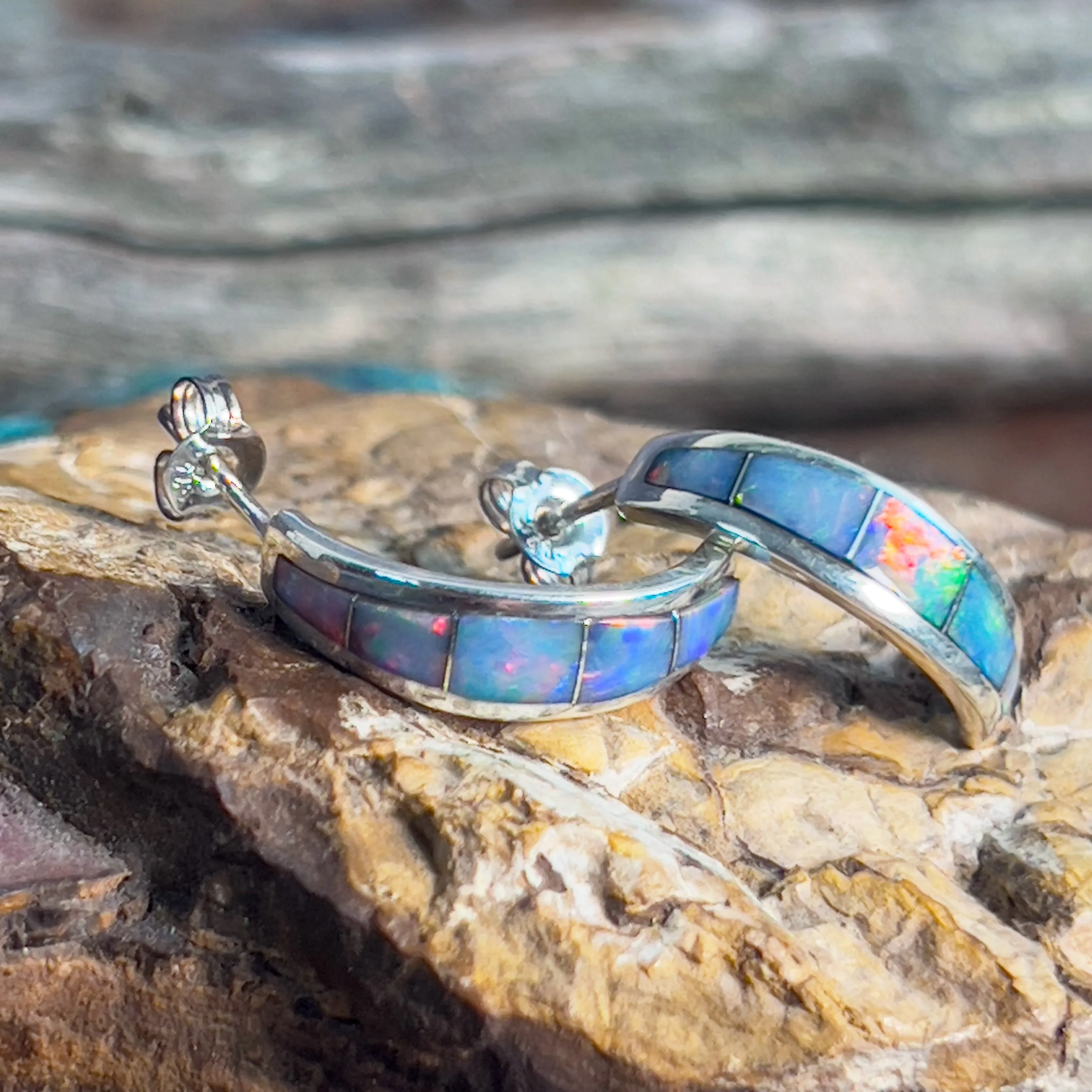 Sterling Silver Opal inlay graduating earrings