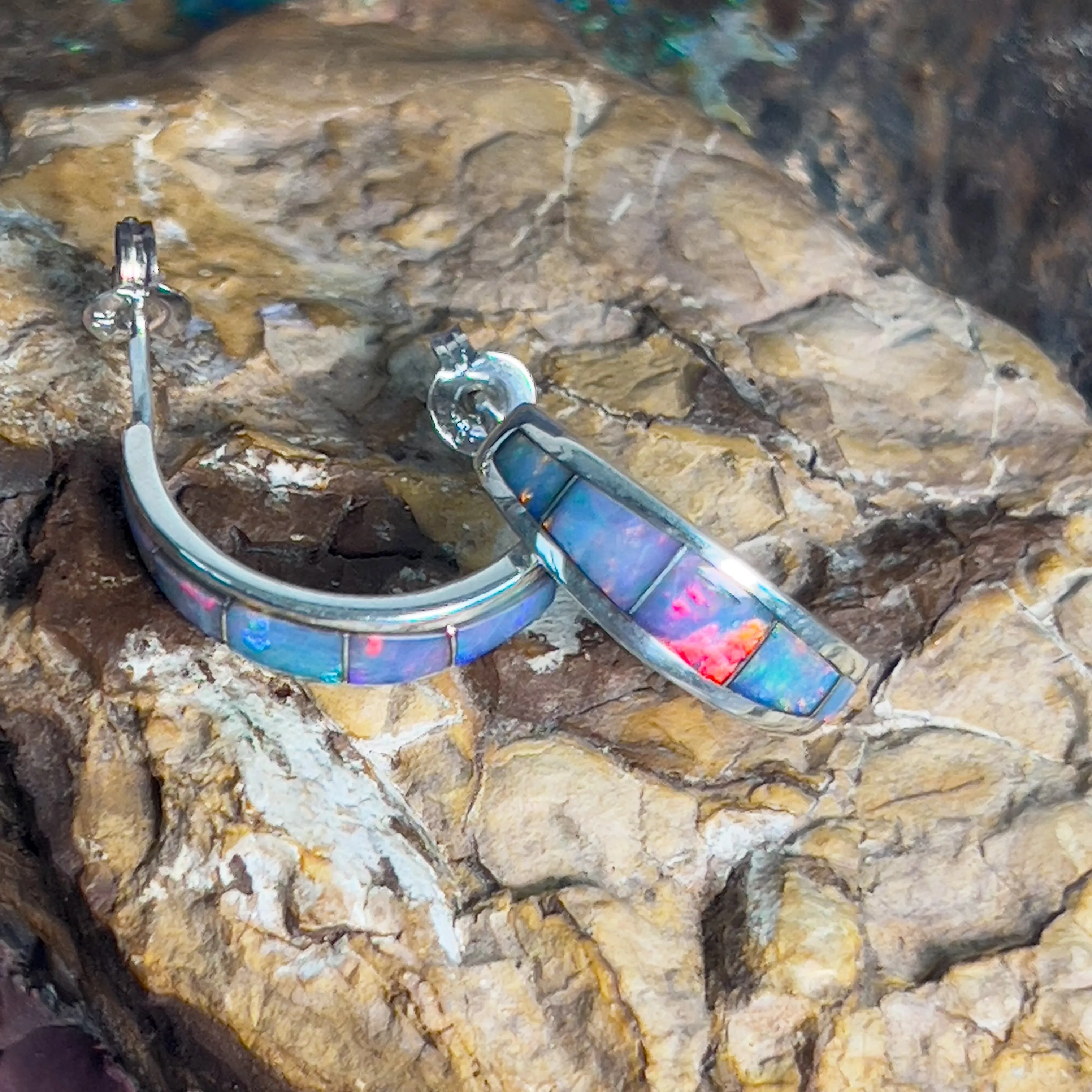 Sterling Silver Opal inlay graduating earrings