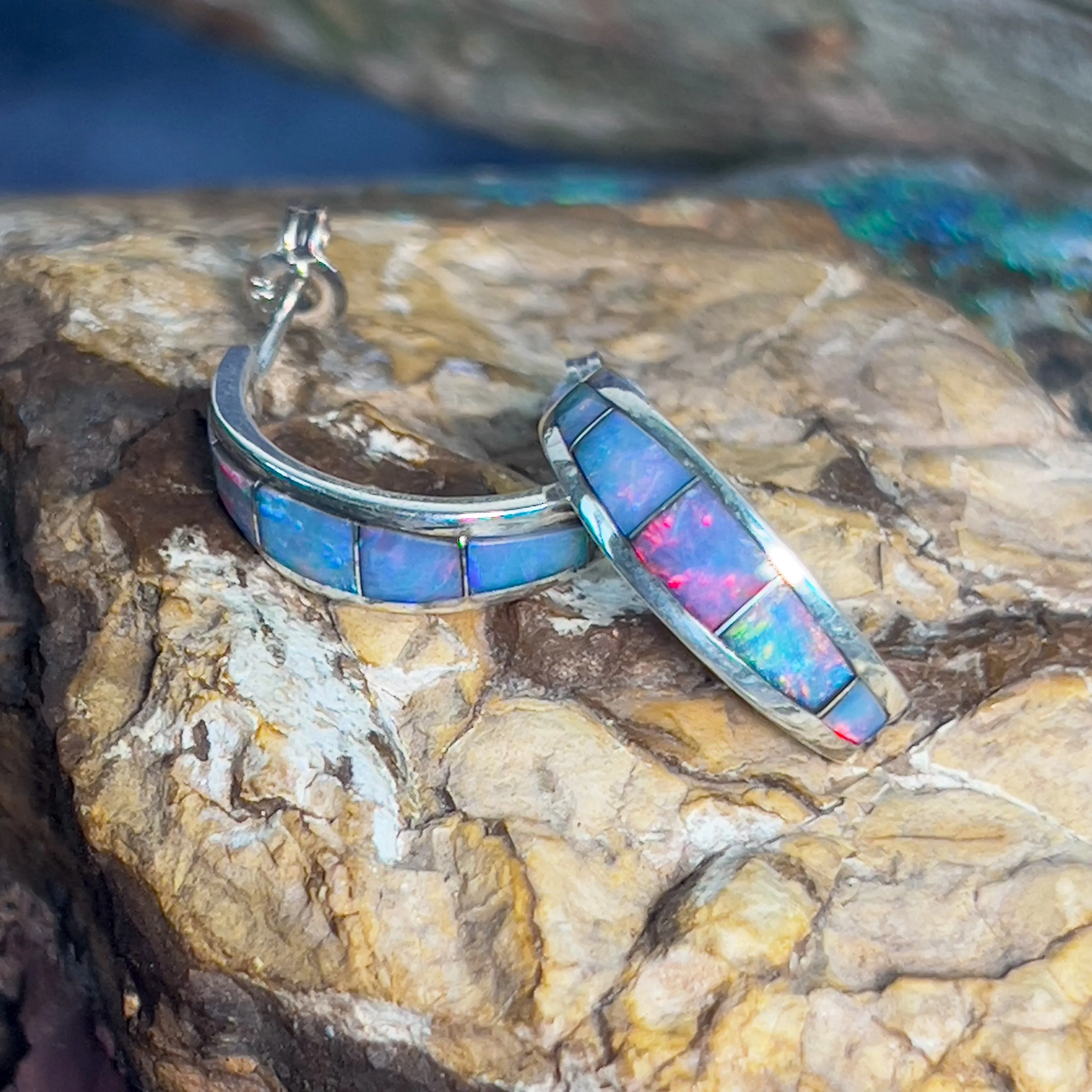 Sterling Silver Opal inlay graduating earrings