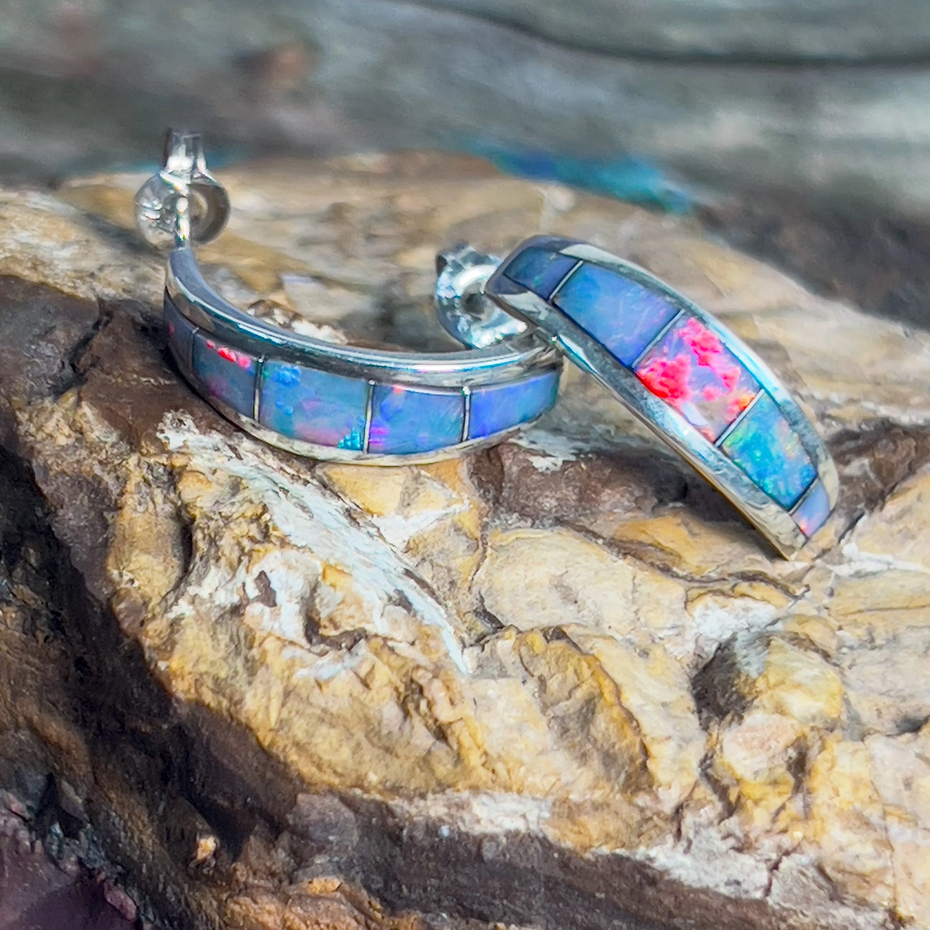 Sterling Silver Opal inlay graduating earrings