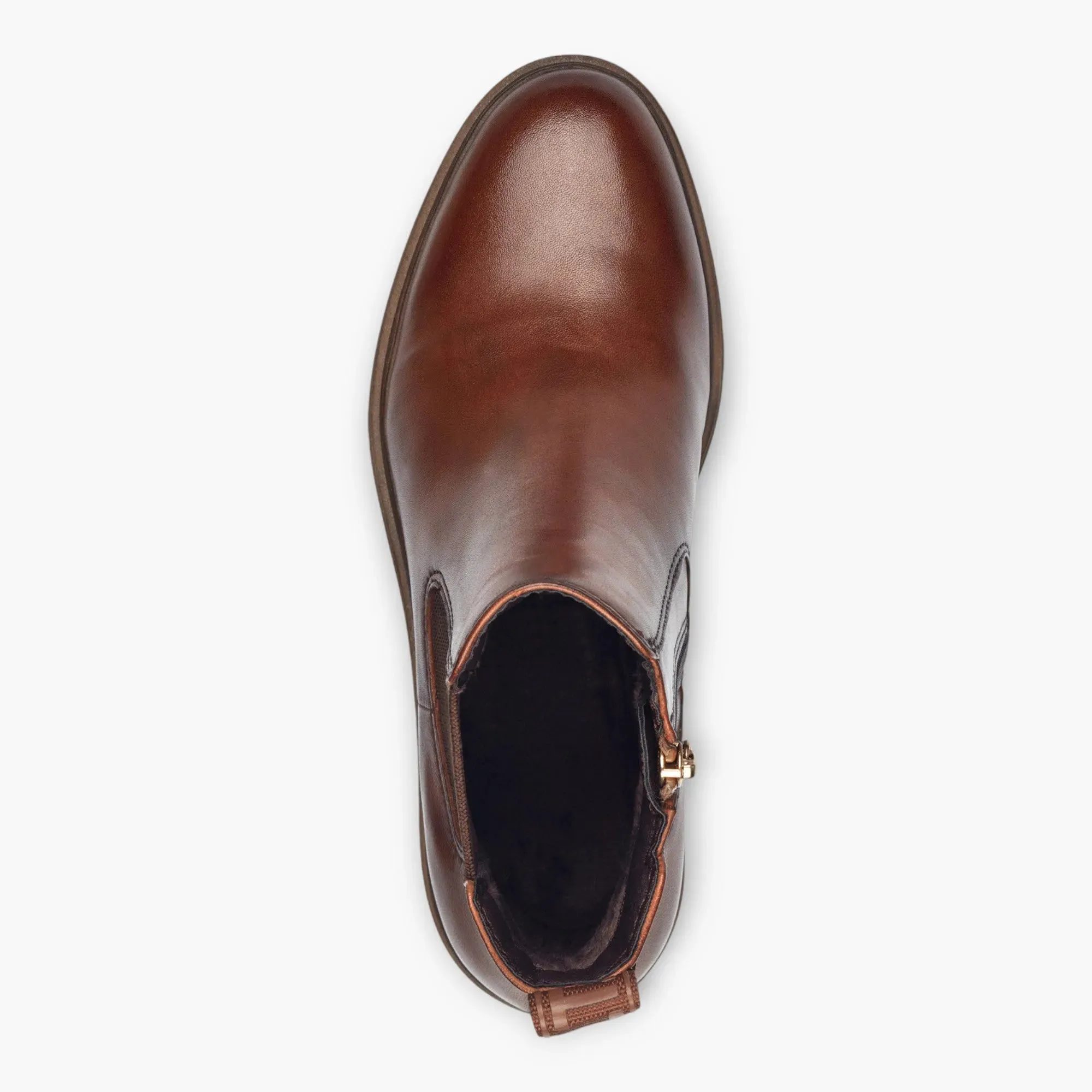 Tamaris Rich Brown Leather Ankle Boots with Soft Footbed and Block Heel