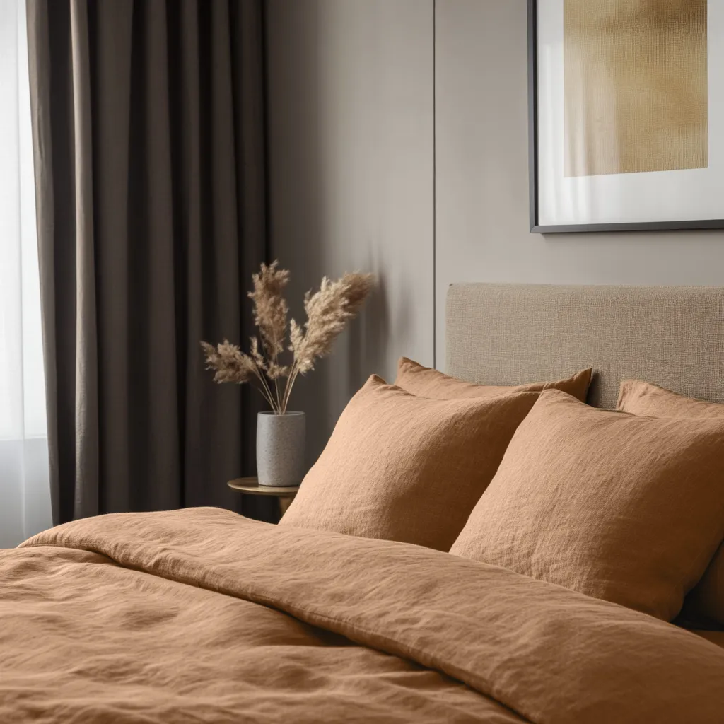 Tawny Brown Washed Linen Duvet Cover Set - Single, Twin, Twin XL, Full/Double, Queen, King, California King