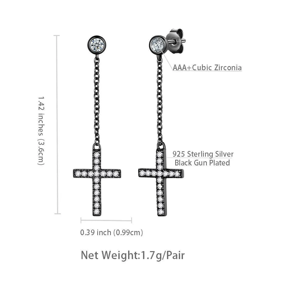 Tokyo Mart Classic Small Cross Dangle Earrings Women Mens Jewelry Sterling Silver