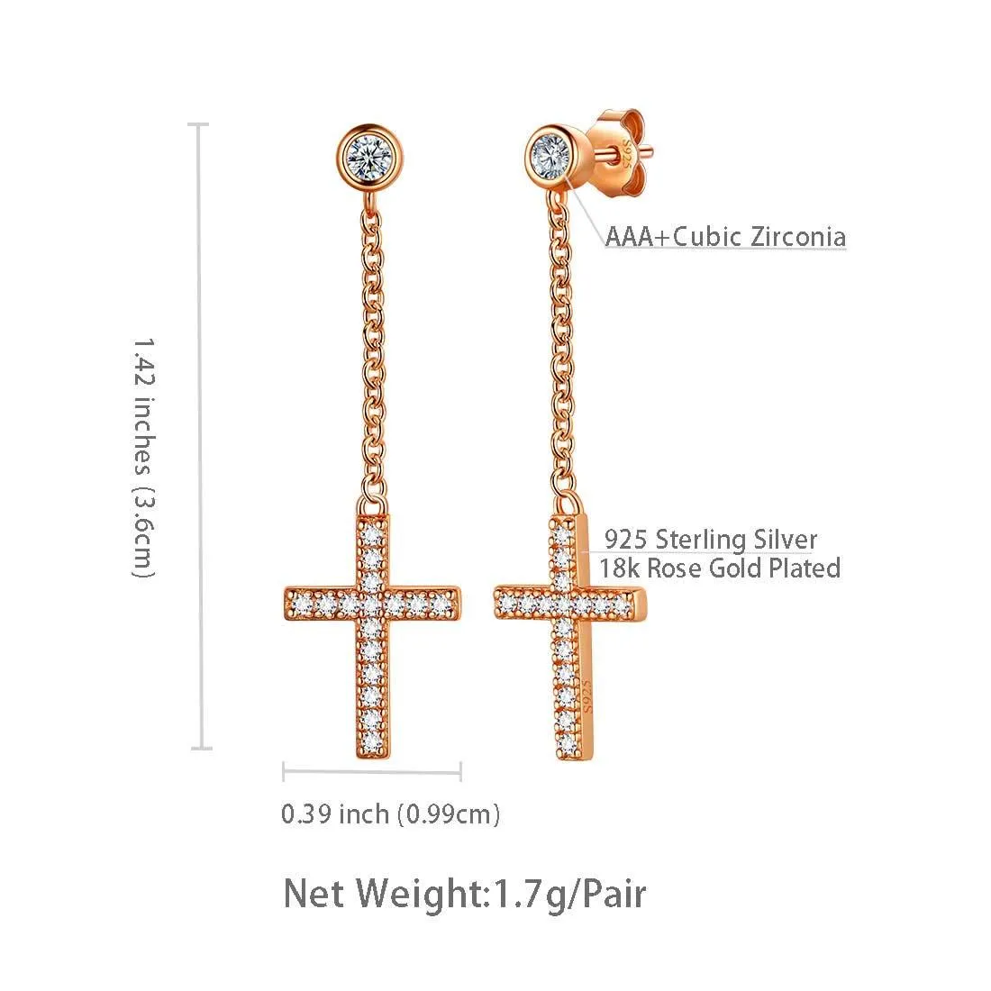 Tokyo Mart Classic Small Cross Dangle Earrings Women Mens Jewelry Sterling Silver