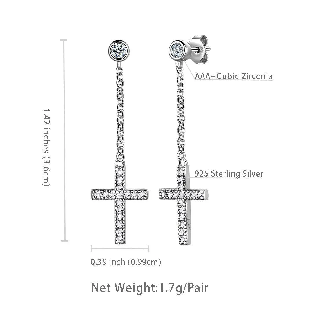 Tokyo Mart Classic Small Cross Dangle Earrings Women Mens Jewelry Sterling Silver