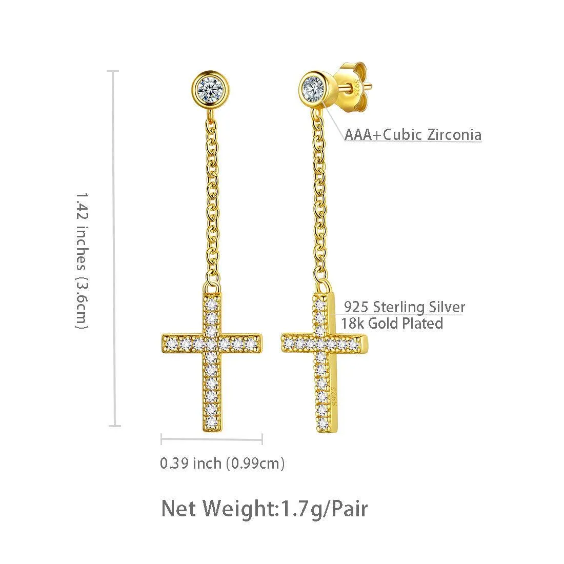 Tokyo Mart Classic Small Cross Dangle Earrings Women Mens Jewelry Sterling Silver