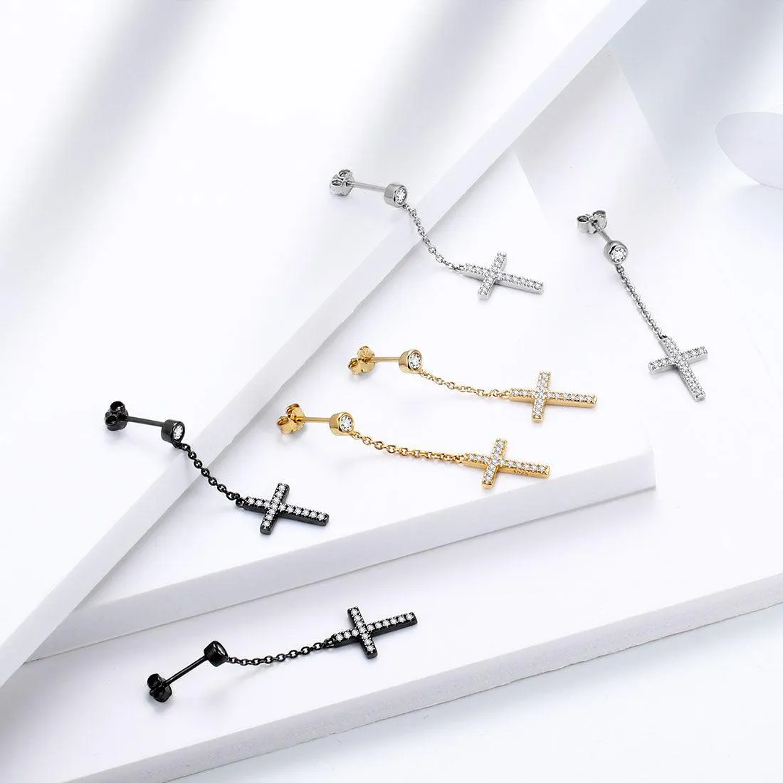 Tokyo Mart Classic Small Cross Dangle Earrings Women Mens Jewelry Sterling Silver