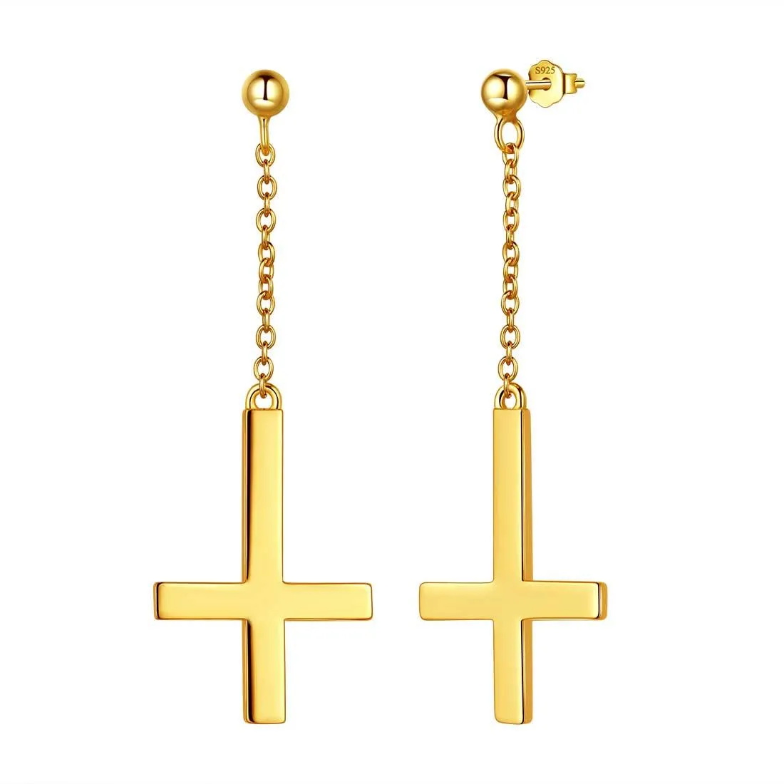 Tokyo Mart Upside Down Cross Earrings Dangling Women Mens Jewelry Sterling Silver